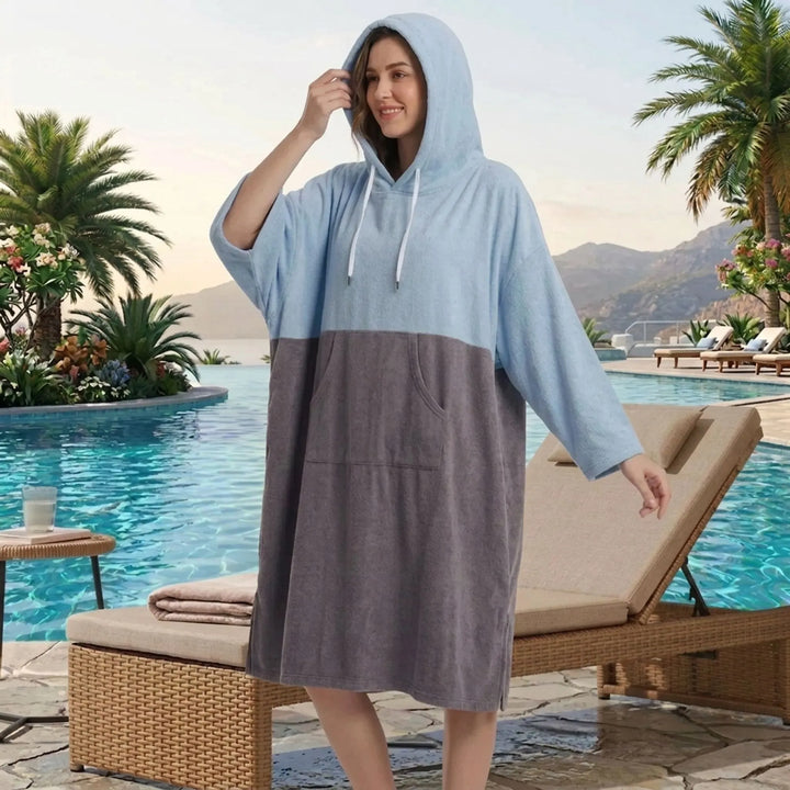 Travel essential quick-dry hooded changing robe for beach, pool, & watersports. Easy changing, compact & comfy.