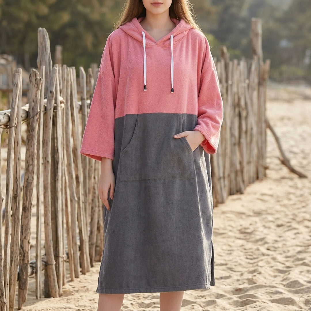 Unisex hooded changing robe poncho, excellent as a quick-dry beach coverup or for swim changing after watersports.