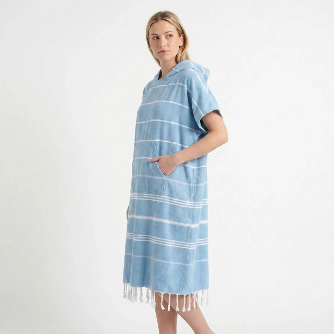 Soft quick-dry unisex hooded changing robe. Perfect swim coverup for beach, pool, or post-surf comfort.