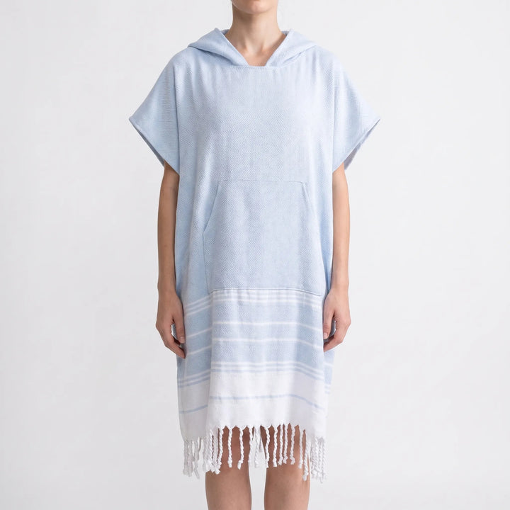Effortless hooded towel poncho, perfect beach changing robe for all water activities.