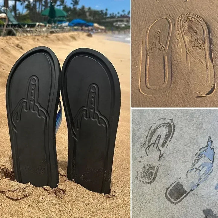 Unisex humorous flip flops for beach & pool. Lightweight, comfortable EVA sandals with a fun design.
