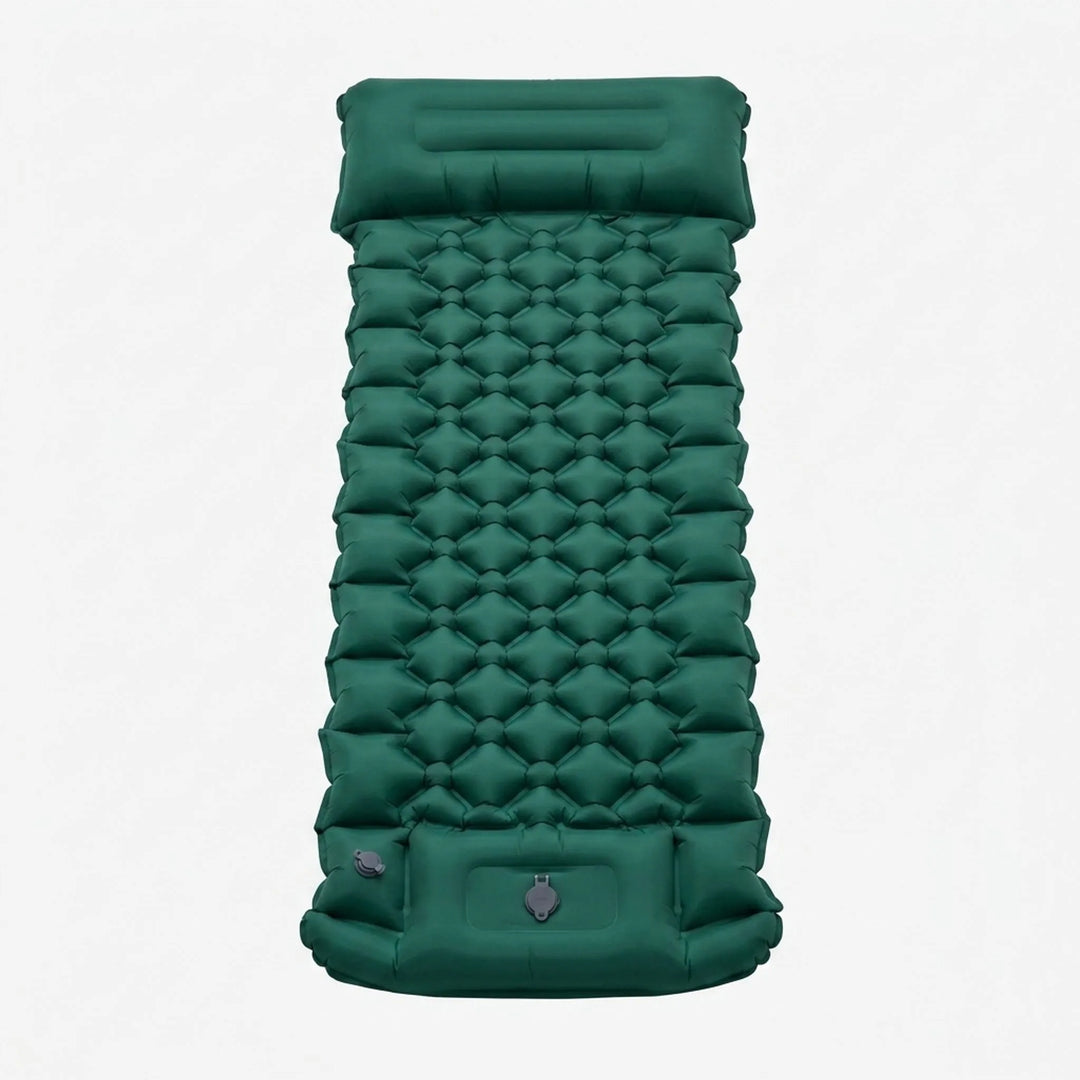 Lightweight, portable backpacking sleeping mat with built-in pillow for comfortable outdoor travel.