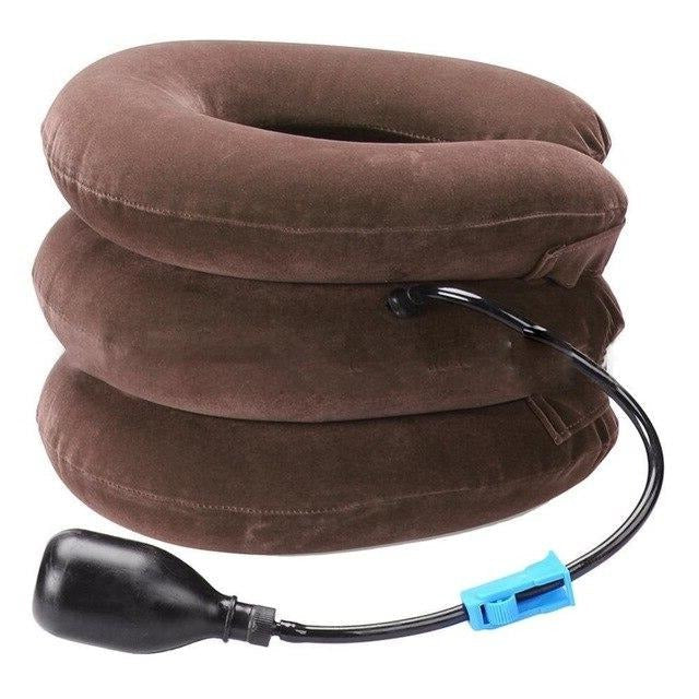 Unisex inflatable cervical neck traction support pillow. Provides comfortable relief from neck pain & stiffness.