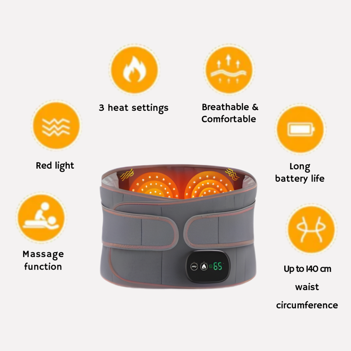 New4 unisex infrared heating belt with vibration massage, designed to relieve waist and lower back pain effectively.