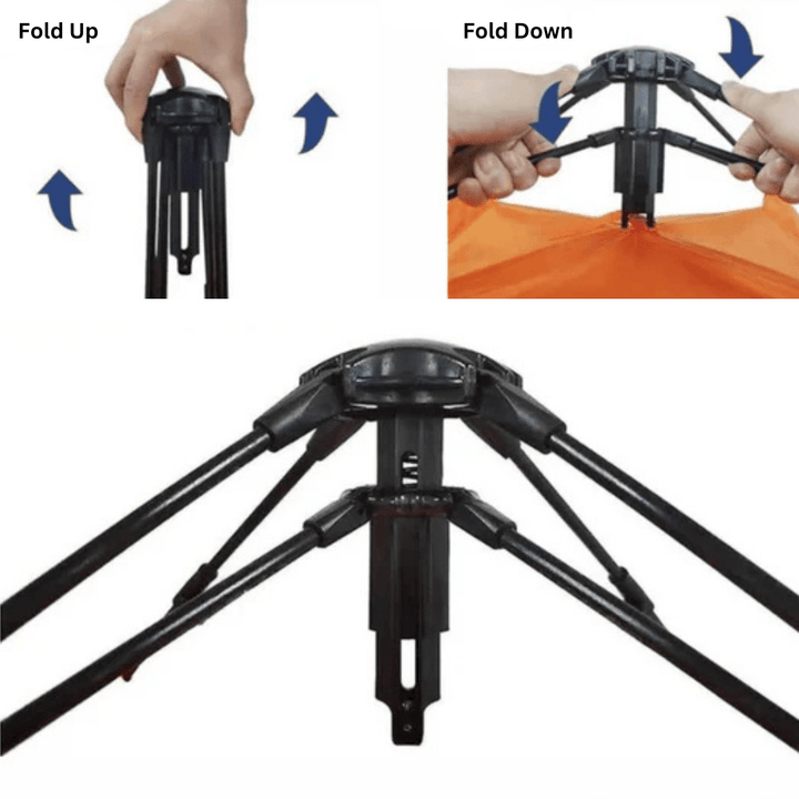 Compact outdoor hiking tent, blue, shown folded in its carry bag for easy transport.