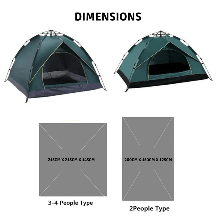 Durable grey and green pop-up tent, ideal for camping adventures, with a zippered entrance.