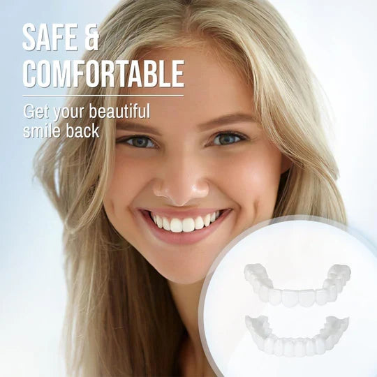 Easy-to-use temporary clip-on veneers for an instant smile makeover. Perfect for quick cosmetic teeth fixes.