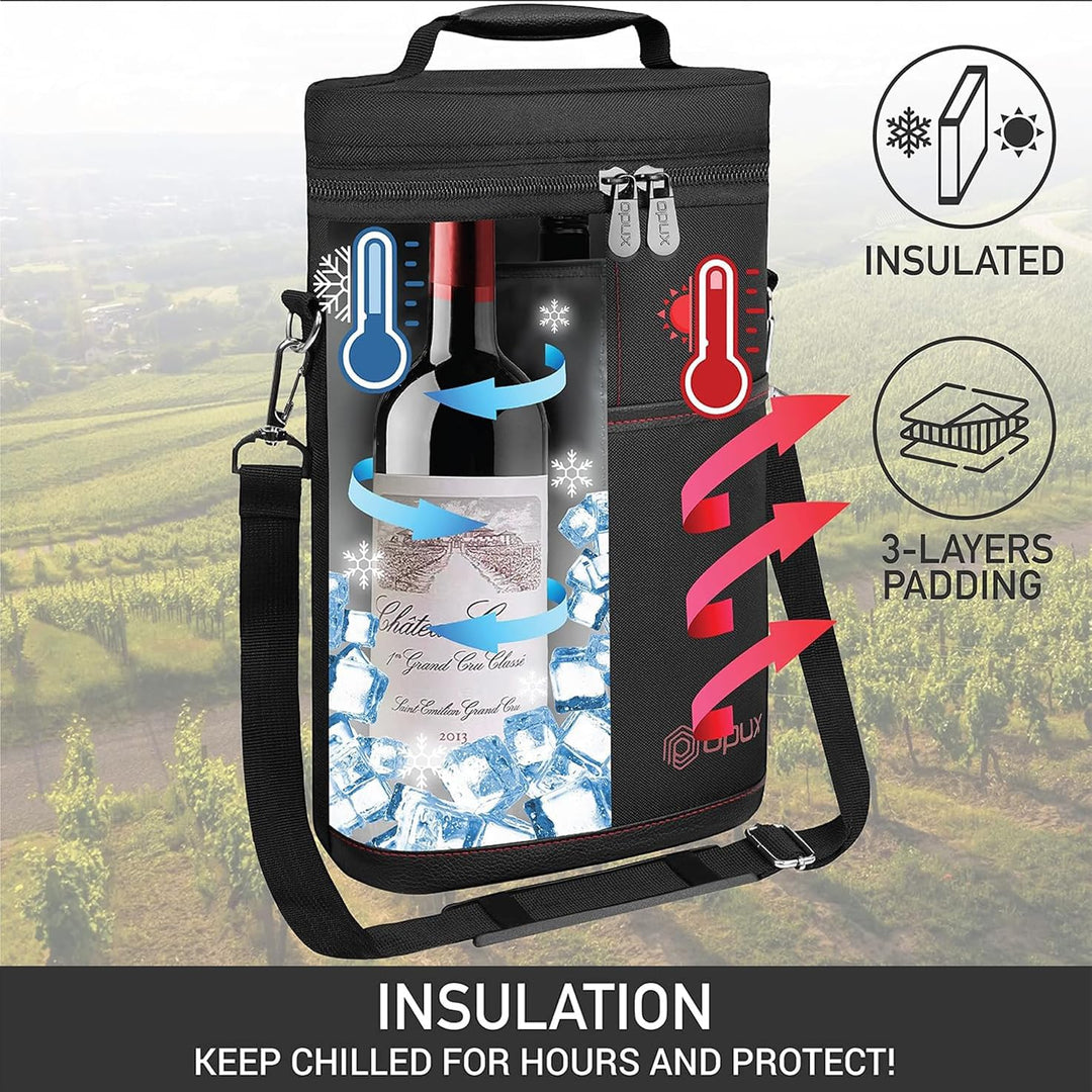 Stylish unisex wine cooler bag, holds 2 bottles. Great gift for wine lovers & picnic accessory.