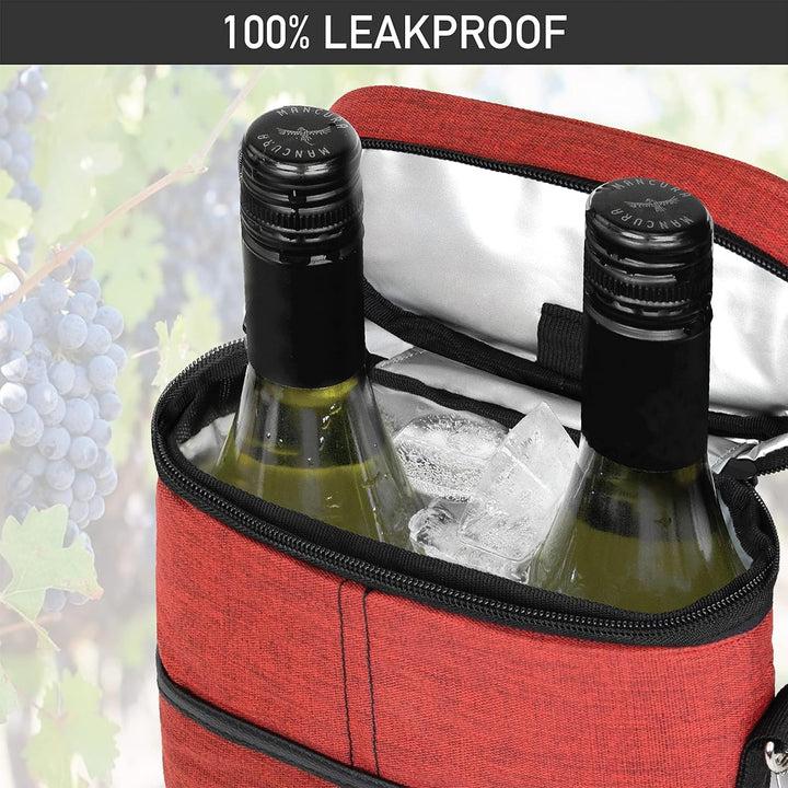 Insulated 2-bottle wine cooler tote bag, a versatile unisex beverage carrier for travel and outdoor use.