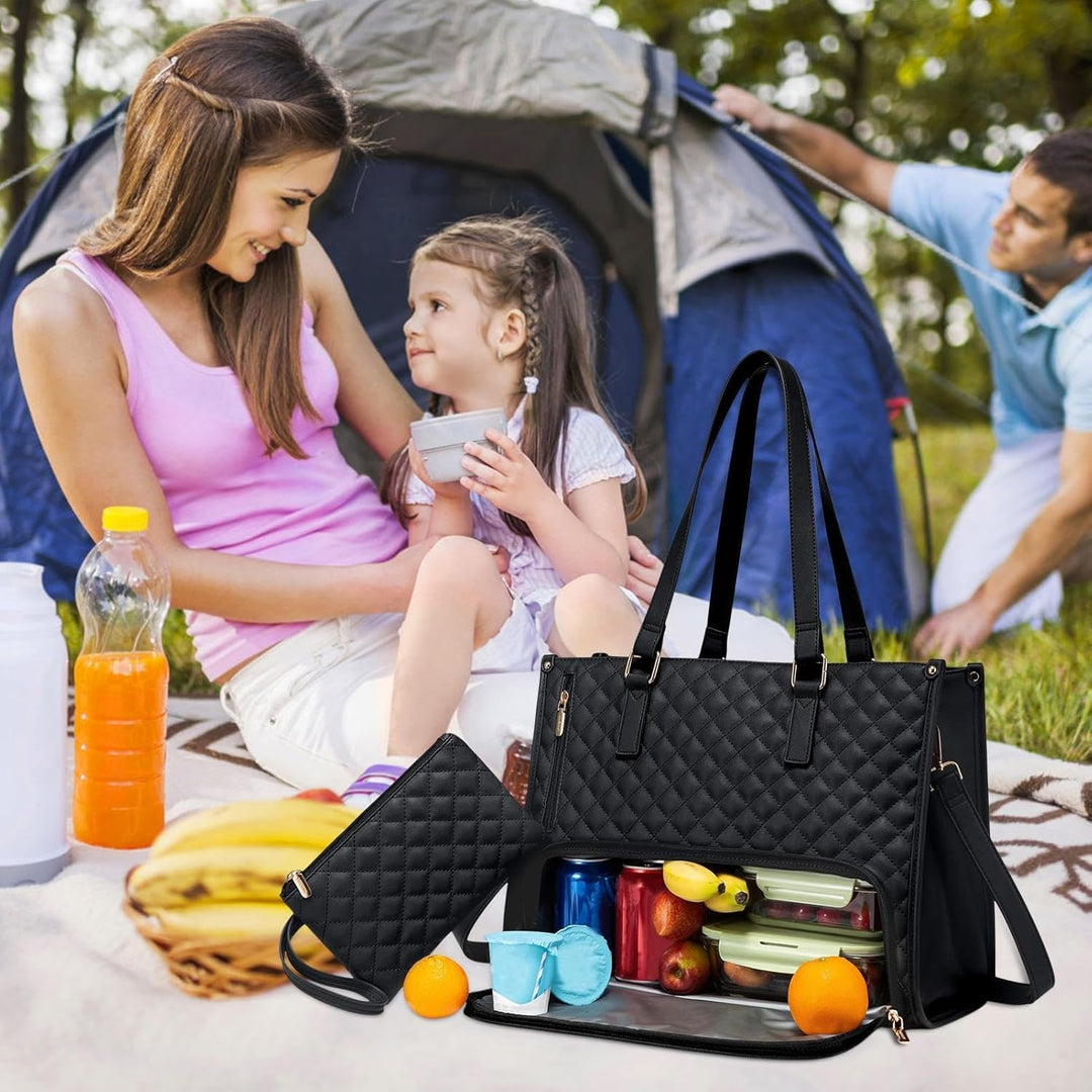 Spacious insulated lunch & laptop tote bag with tech organizer, ideal for office & travel.