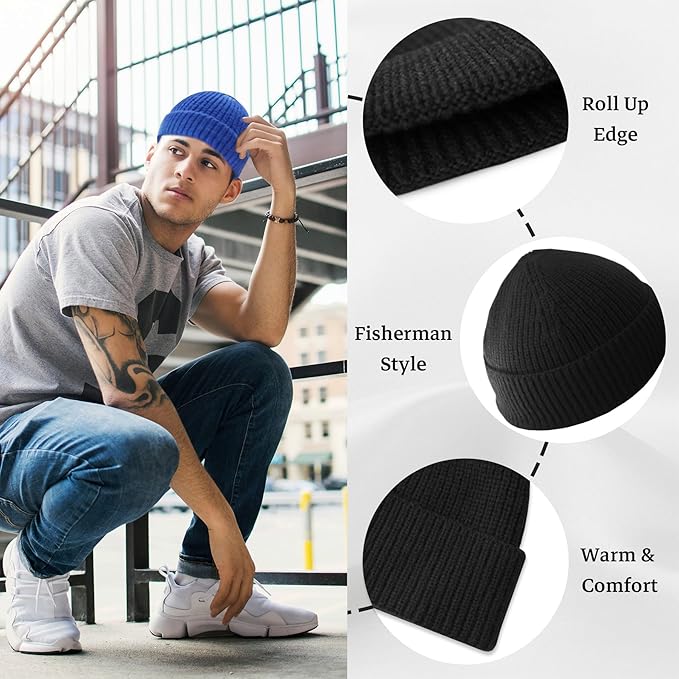 Cozy unisex knitted beanie, an essential warm accessory for winter. Perfect headwear for cold weather.