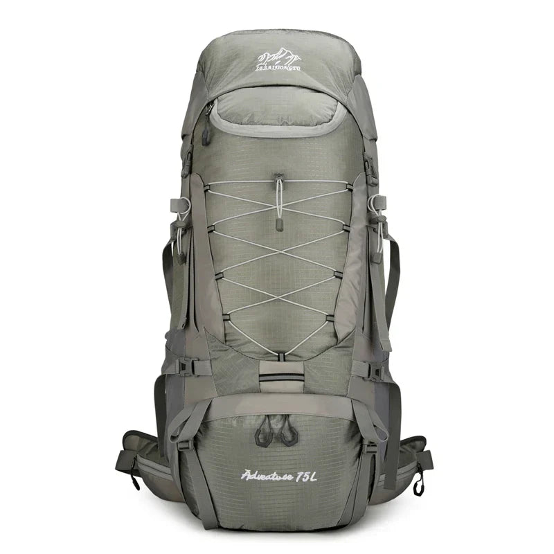 Spacious trekking gear backpack with adjustable straps & padded back panel, designed for comfort on long hikes.