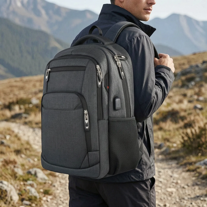 Unisex large-capacity travel backpack with multi-compartments for organized packing, ideal for travel, hiking, and outdoor adventures.