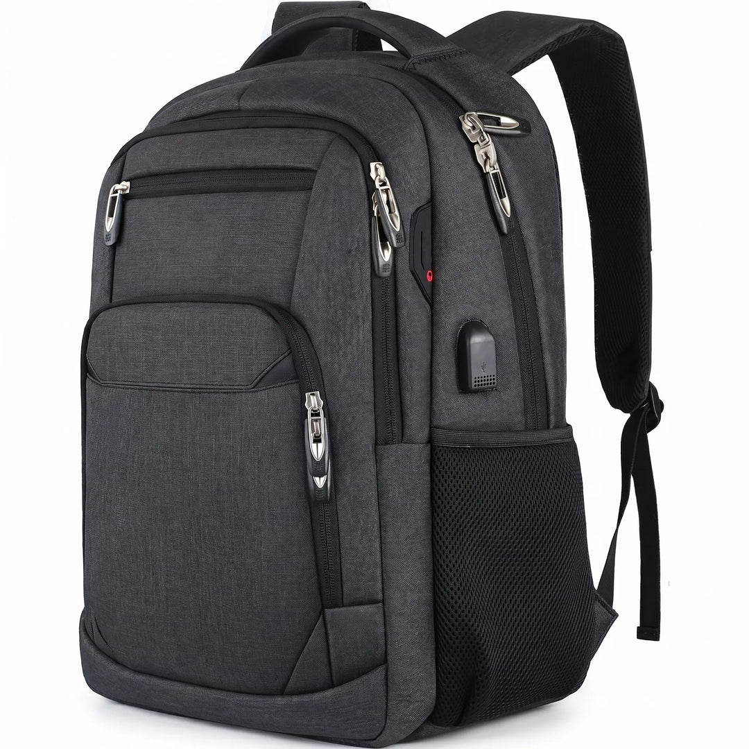 Water-repellent travel backpack for laptops, featuring multiple compartments for organized storage, perfect for unisex outdoor use.