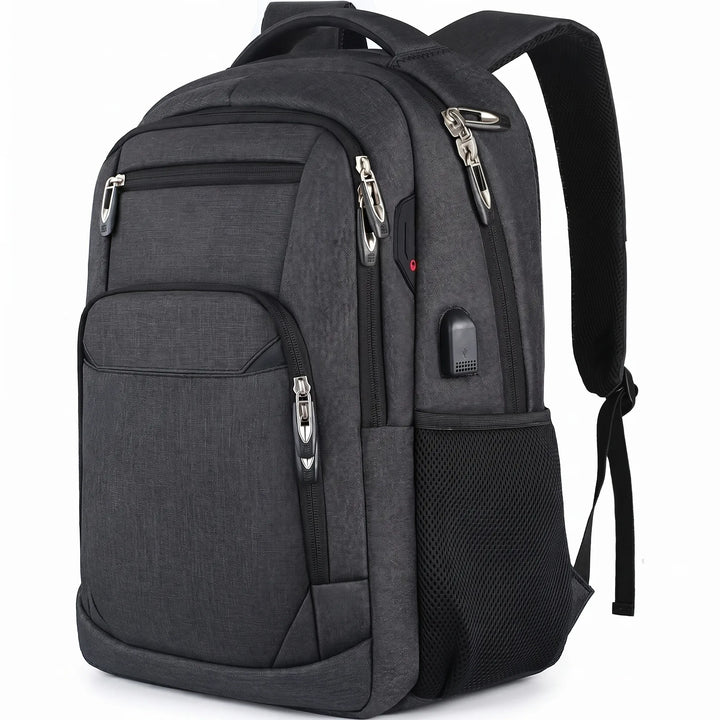 Water-repellent travel backpack for laptops, featuring multiple compartments for organized storage, perfect for unisex outdoor use.