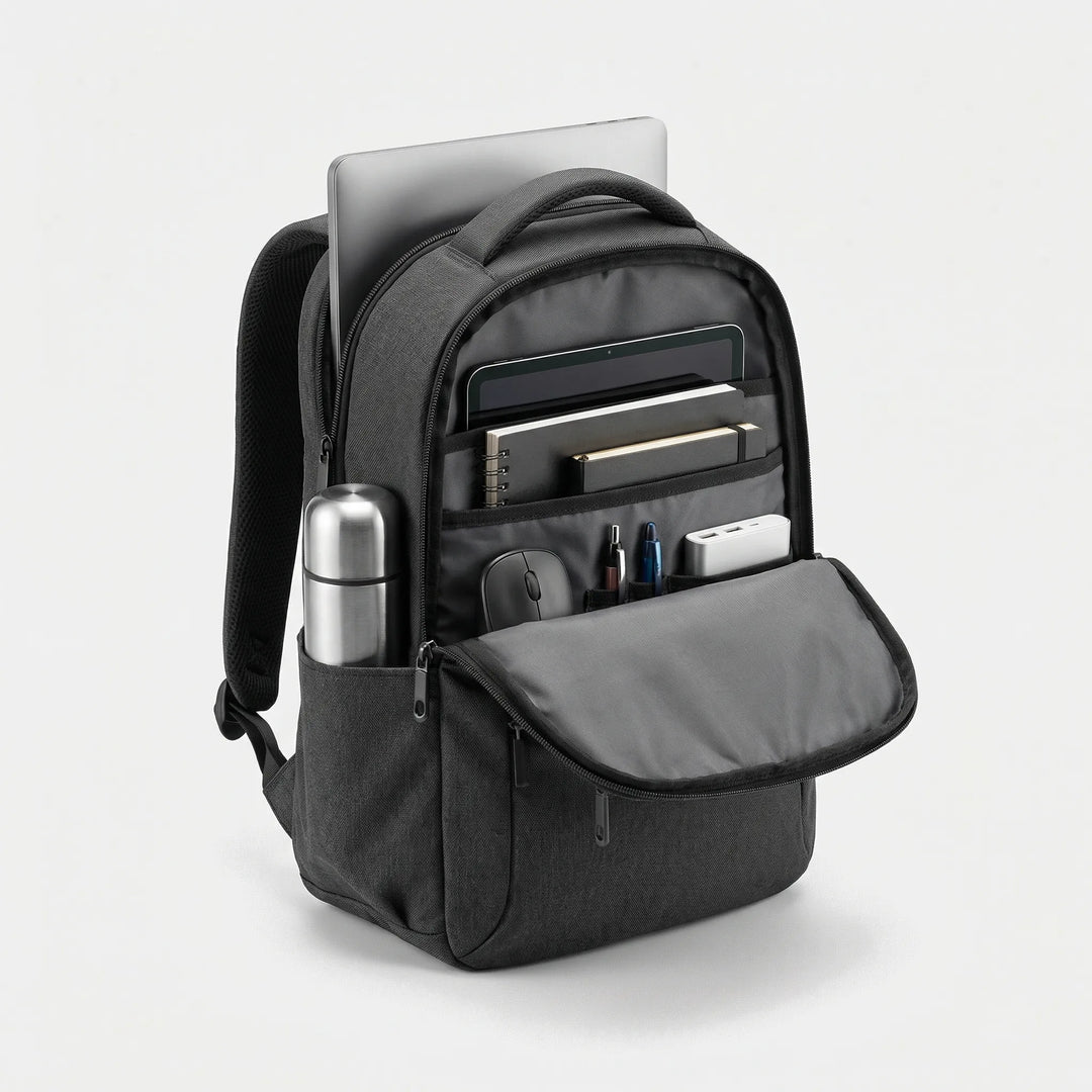Organized multi-compartment daypack for hiking & travel. This large capacity unisex outdoor backpack fits laptops & essentials.