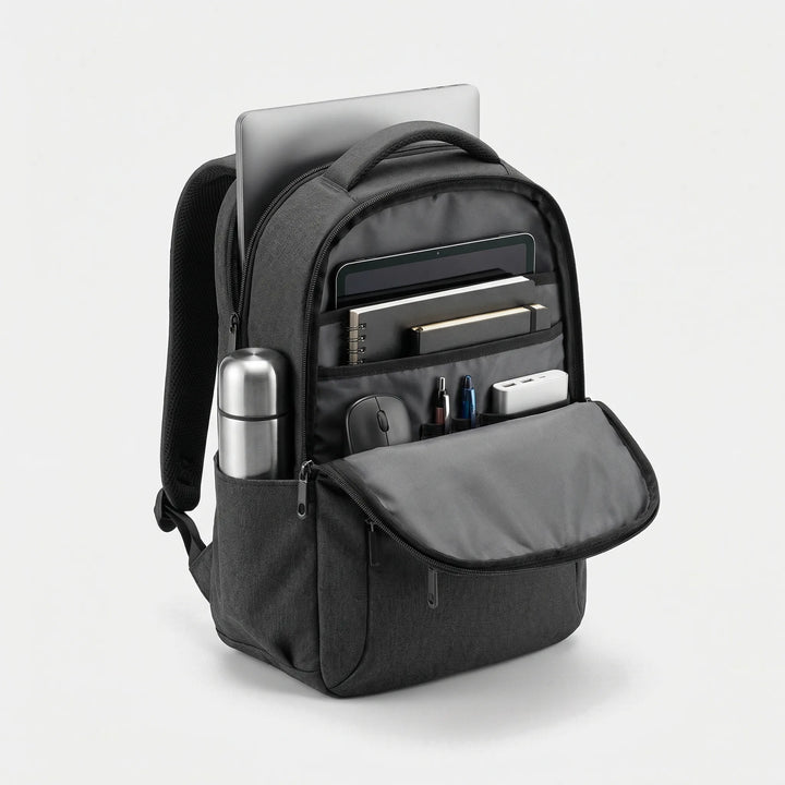 Organized multi-compartment daypack for hiking & travel. This large capacity unisex outdoor backpack fits laptops & essentials.