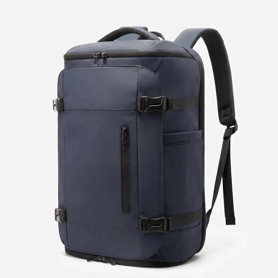 Spacious travel backpack for men & women, ideal for weekend trips & flights, organized compartments.