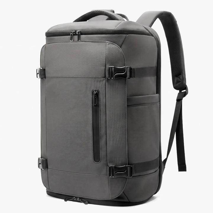 Organized unisex travel backpack with multiple pockets, laptop slot, and dedicated shoe compartment.