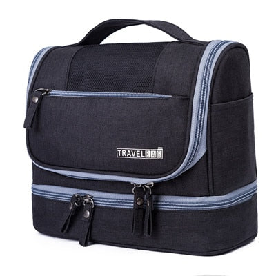 Unisex travel toiletry bag with efficient multi-compartment storage, a portable bathroom & makeup organizer.