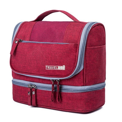 Waterproof large hanging toiletry bag, a multi-compartment travel organizer for bathroom, makeup & cosmetics.
