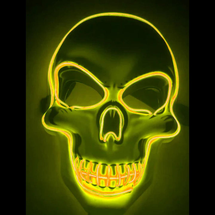 Get spooky with this unisex LED glow skeleton mask. A perfect light-up Halloween party costume & rave accessory.