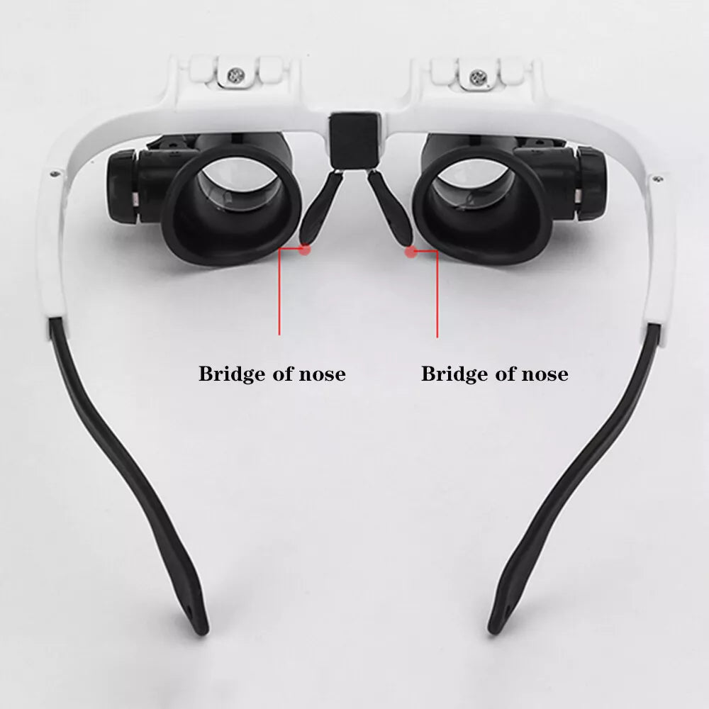 Unisex hands-free LED magnifying glasses with 8x, 15x, 23x lenses for various hobbies & repairs.