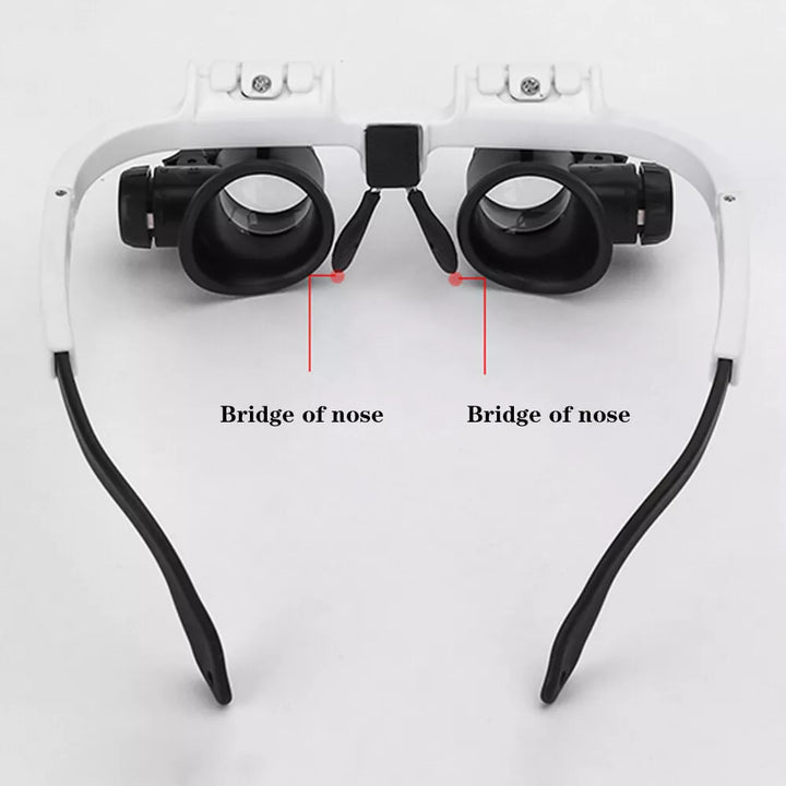 Unisex hands-free LED magnifying glasses with 8x, 15x, 23x lenses for various hobbies & repairs.