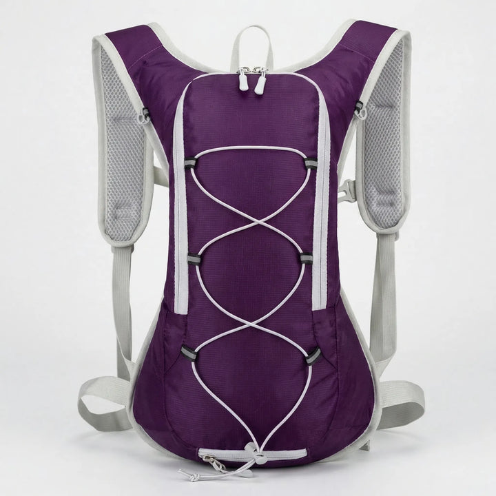 Sleek, water repellent 12L hydration backpack. Unisex design for runners, cyclists, hikers.