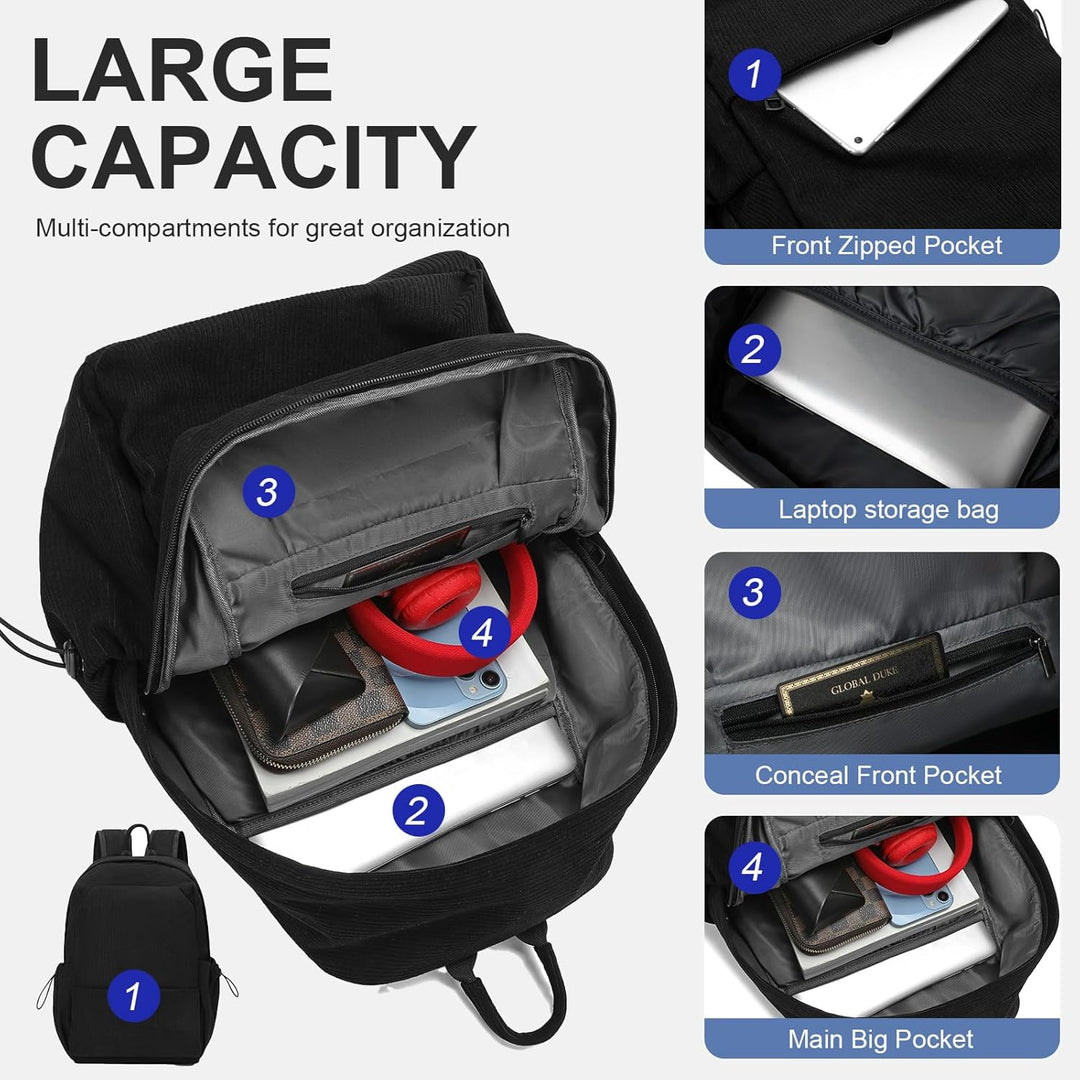 Organized tech: multi-pocket laptop backpack, perfect for college students.