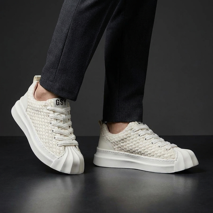 Khaki unisex lightweight air cushion sneakers, offering cushioned comfort & breathable design for walking.
