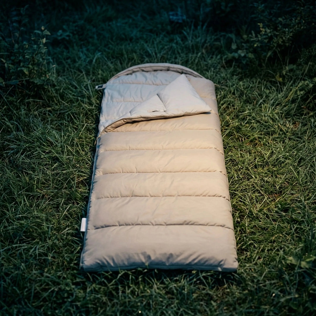 Unisex lightweight envelope sleeping bag for camping & hiking. Comfortable 3-season outdoor travel gear.