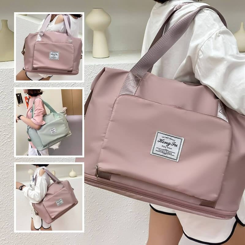 Waterproof duffel bag, expandable for extra storage. Lightweight weekender, ideal carry-on for travel & gym.