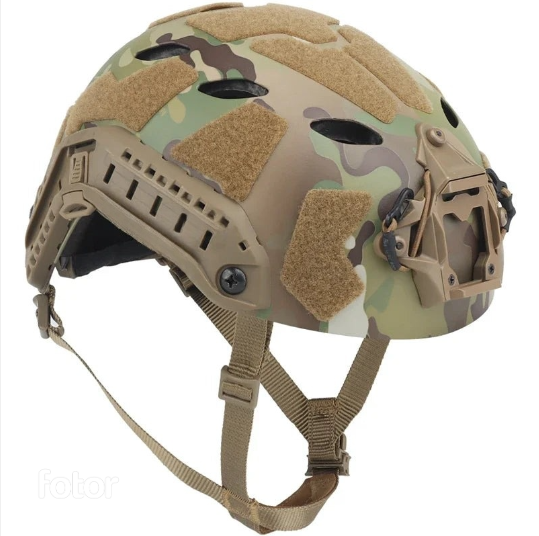 Grey FAST tactical protective helmet with NVG mount and side rails, durable gear for rigorous outdoor sports.