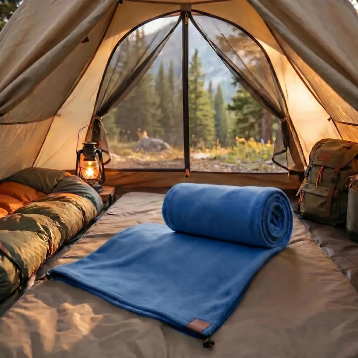 Unisex lightweight fleece sleeping bag for adults. Ideal for 3-season camping, hiking, travel. Portable, roll-up design.