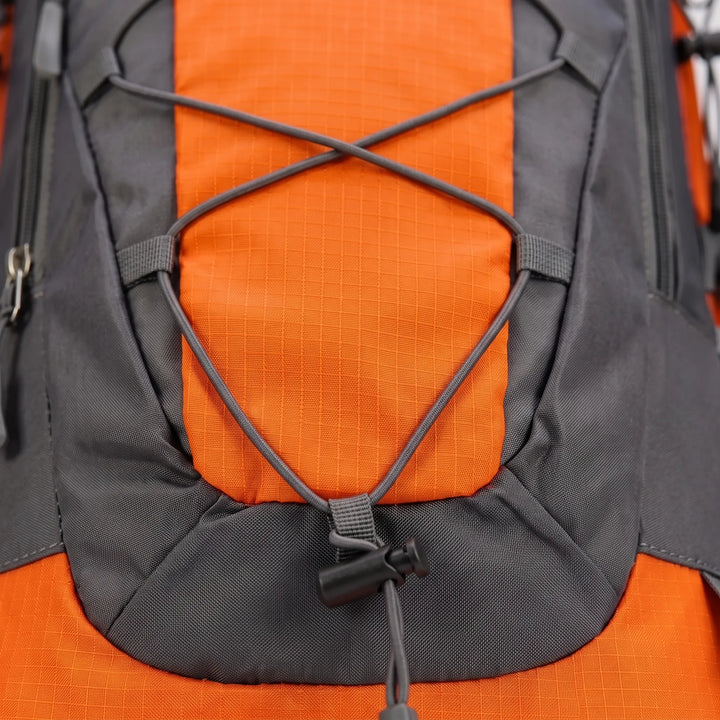 Breathable back panel of a unisex lightweight hiking daypack with adjustable straps for comfort on trails.