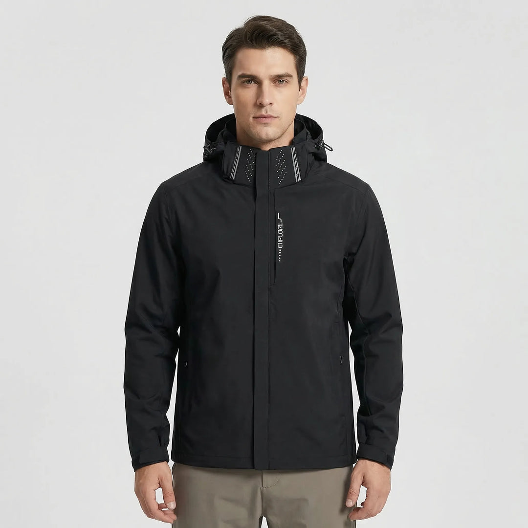 Unisex lightweight hooded rain jacket, ideal travel gear & windbreaker for hiking & climbing.