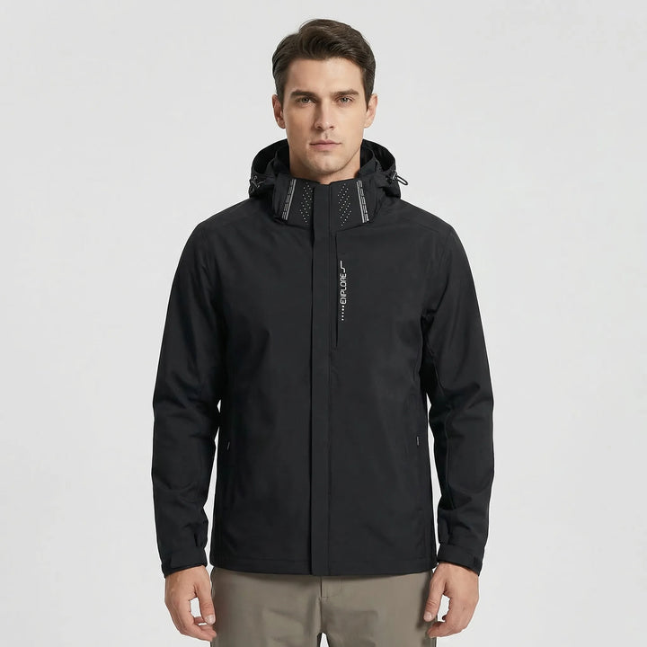 Unisex lightweight hooded rain jacket, ideal travel gear & windbreaker for hiking & climbing.