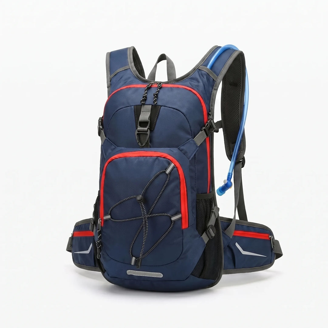 Front view of a versatile unisex hydration pack, ideal for hiking and trail running. Durable, lightweight.
