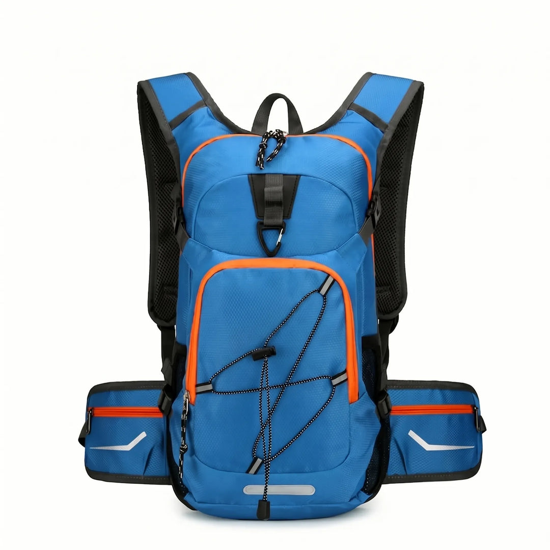 Interior shot showing hydration bladder compartment of a unisex lightweight outdoor daypack. Essential for trails.