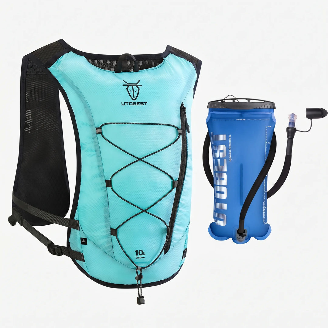 Trail running vest with secure pockets for phone, keys & nutrition, lightweight gear.