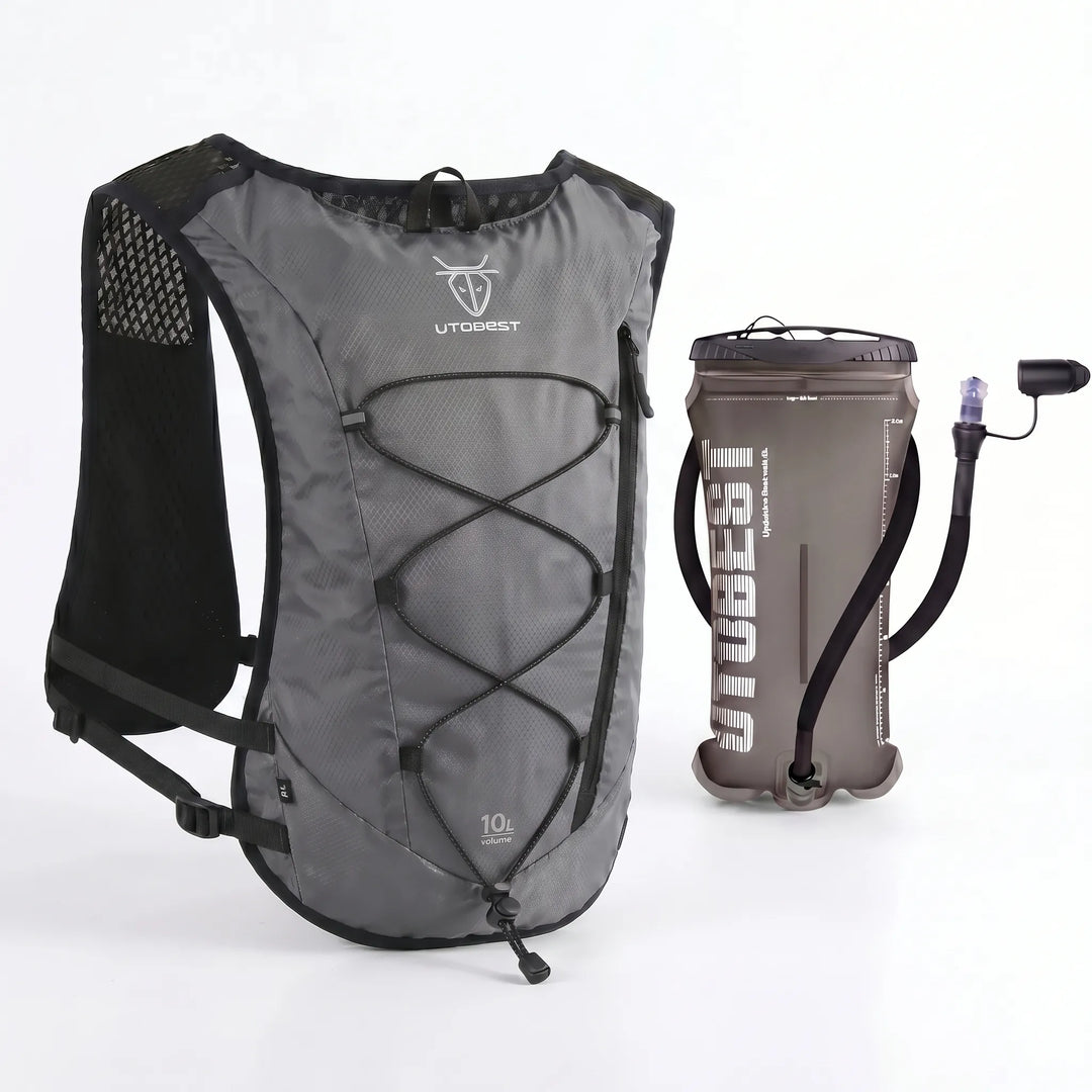 Snug-fit lightweight running vest, unisex hydration pack for marathon & trail racing.