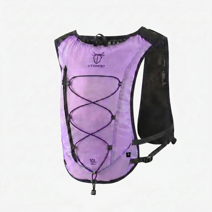 Lightweight running gear vest, hydration compatible for intense outdoor workouts.