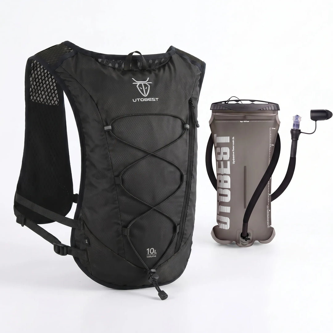 Breathable, lightweight running vest pack, unisex design for comfortable trail running.