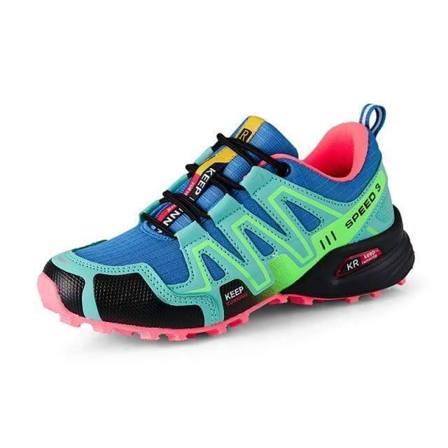Unisex lightweight non-slip hiking trail shoes in gray with black accents, side view.