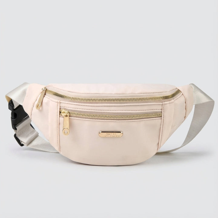 Stylish black lightweight nylon fanny pack, an adjustable waist bag for unisex travel.