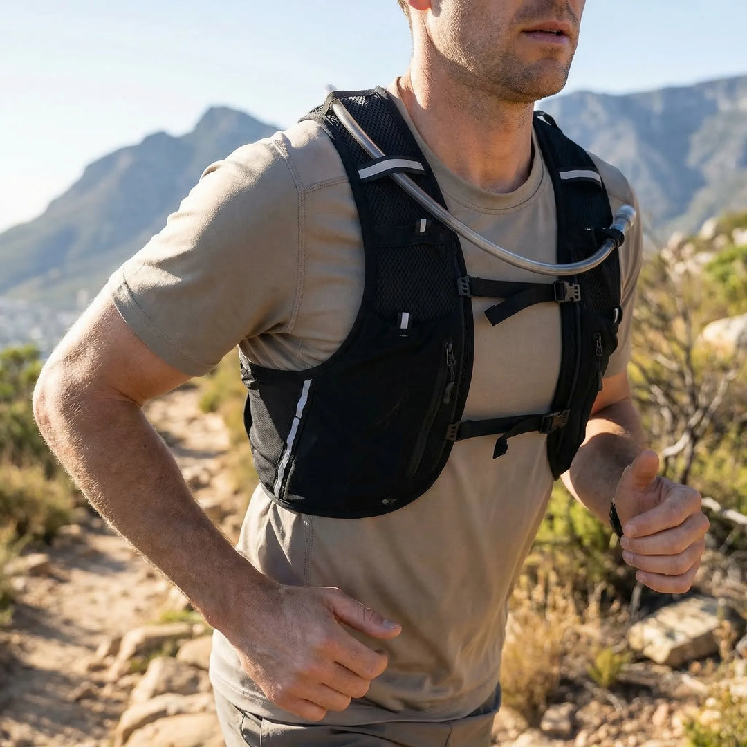 Unisex lightweight running hydration vest for trail running & cycling, with multiple pockets & water bladder compatibility.