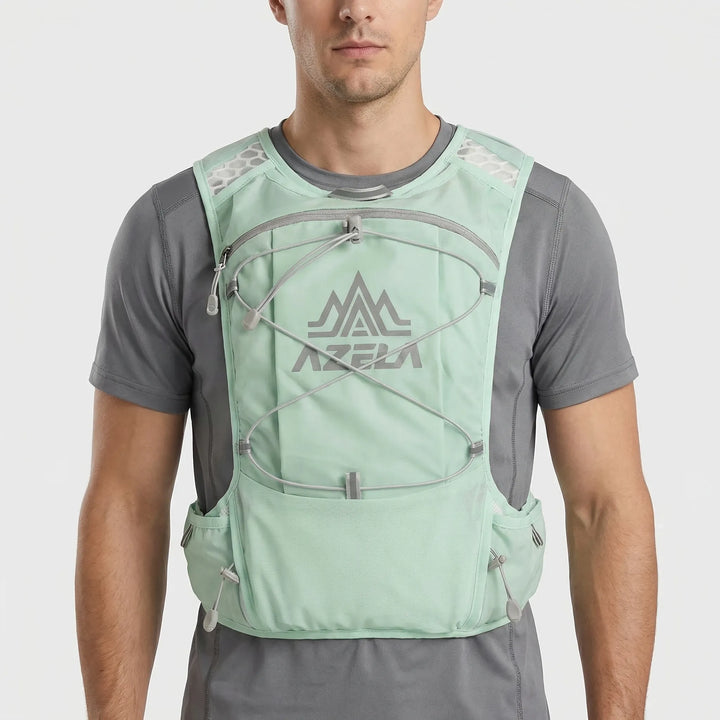 Runner wearing a lightweight unisex hydration vest, perfect for trail running, marathons & essential gear carry.