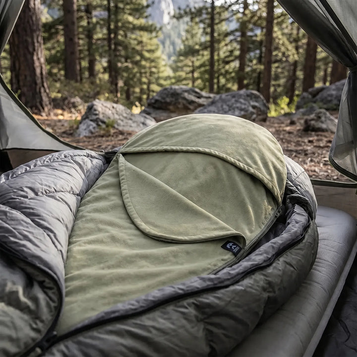 Unisex lightweight sleeping bag liner for camping. Ideal travel sheet for hygiene & comfort in tents.