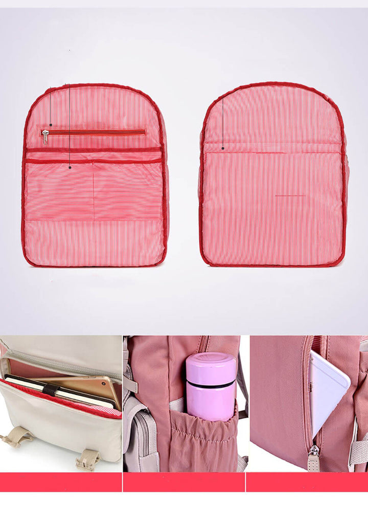 Interior view: Multi-compartment travel backpack, lightweight & water-resistant, for organized storage.